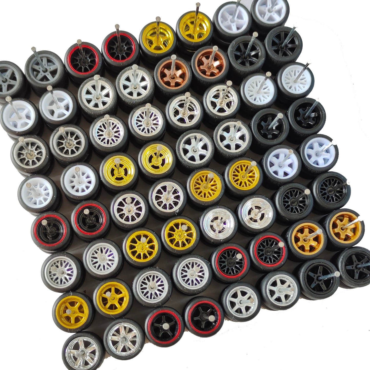Wheel Set for 1:64 Car Models with Rubber Tires and Easy Installation Axles (Pack of 10 Sets)