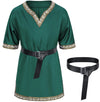 Kids Medieval Costume Boys Viking Tunic Knight Warrior Renaissance Shirts With Belt 8-10 Years Green