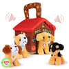 Plush Creations Talking Plush Dog House Carrier With 4 Soft & Cuddly, Talking & Barking, Stuffed Plush Dogs. Excellent Interacti