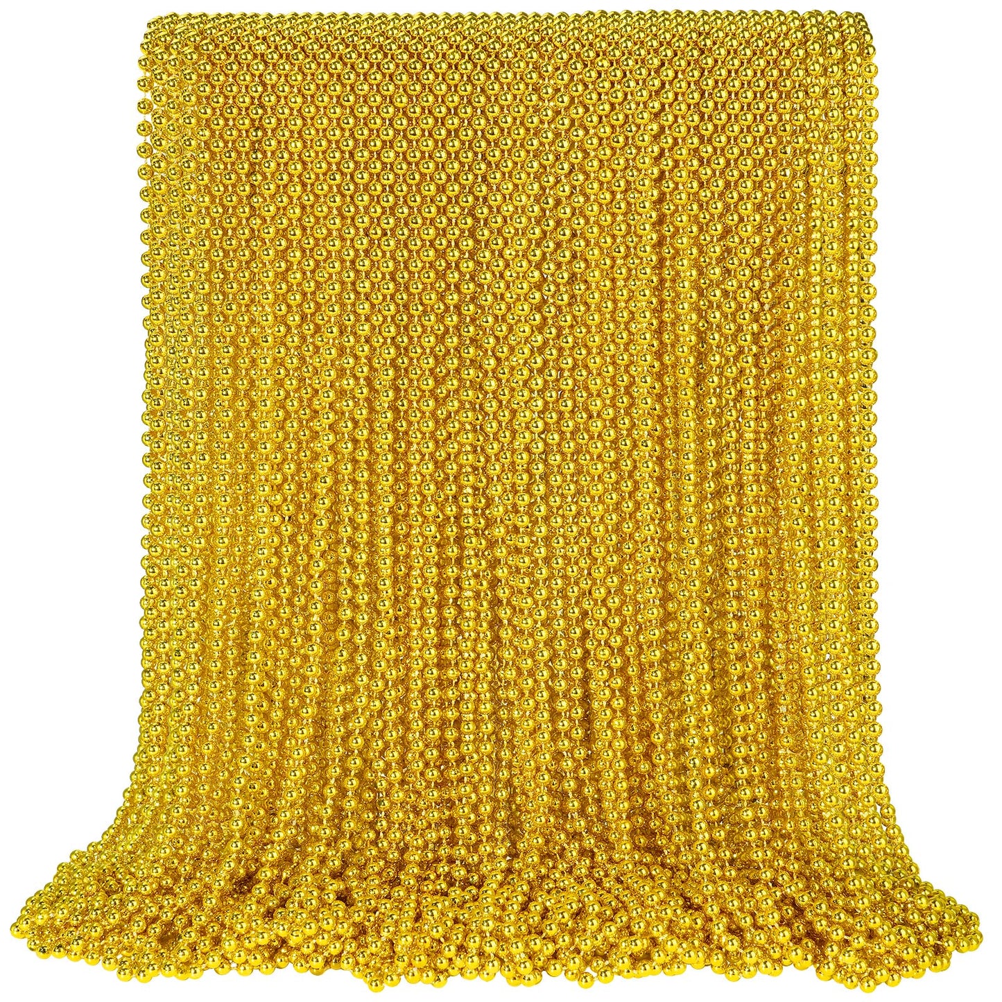 100 PCS Gold Bead Necklace, Gold Mardi Gras Christmas Beads Necklaces 33'' Metallic Beaded Costume Necklaces Party Necklaces for