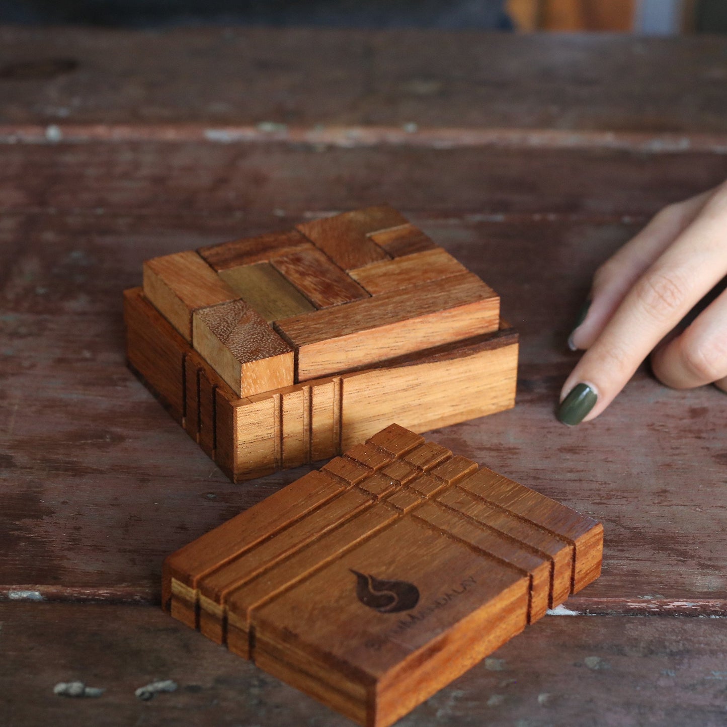 Siammandalay Challenge Box: Wooden Puzzles For Adults - 3D Brain Teaser Stacking Game Handmade Organic Educational Problem-Solving Game For Adults & Children. Corporate Desk Accent For Office.