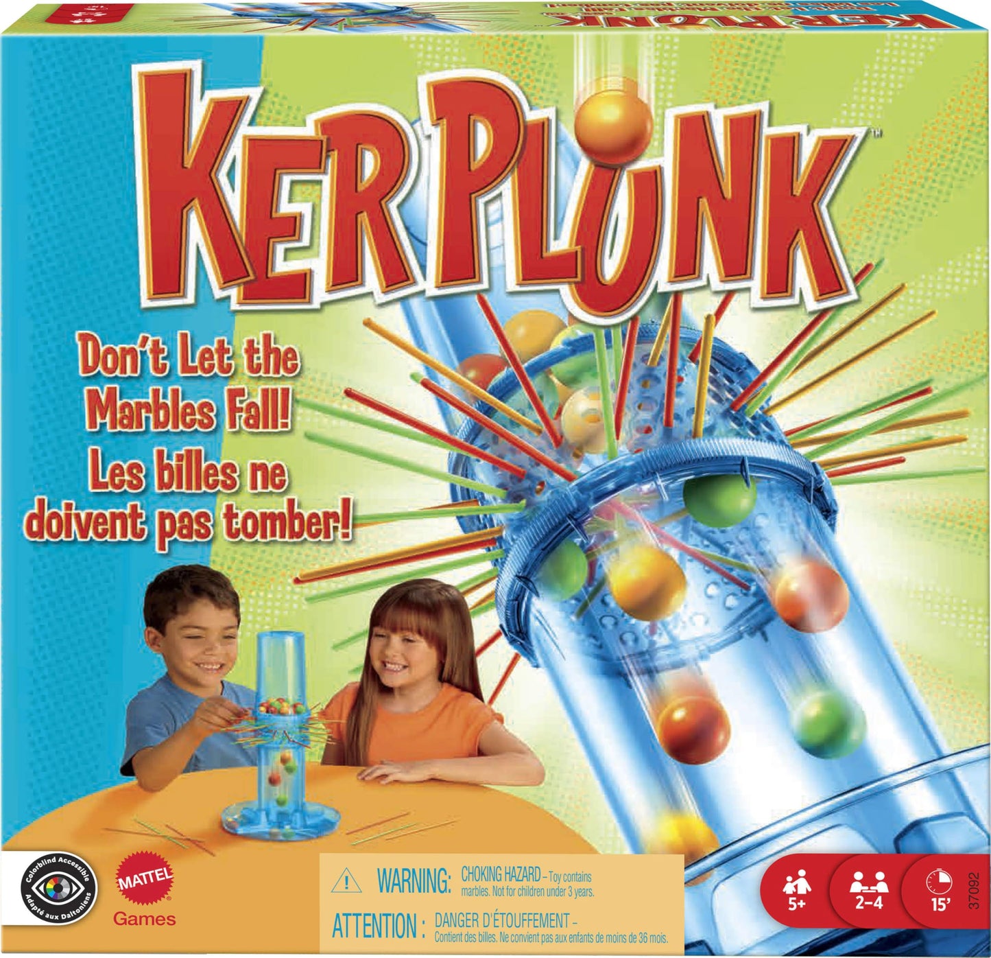 Mattel KerPlunk Kids Game, Easy-to-Learn Family Game for 2 to 4 Players, Dont Let The Marbles Fall -Like New