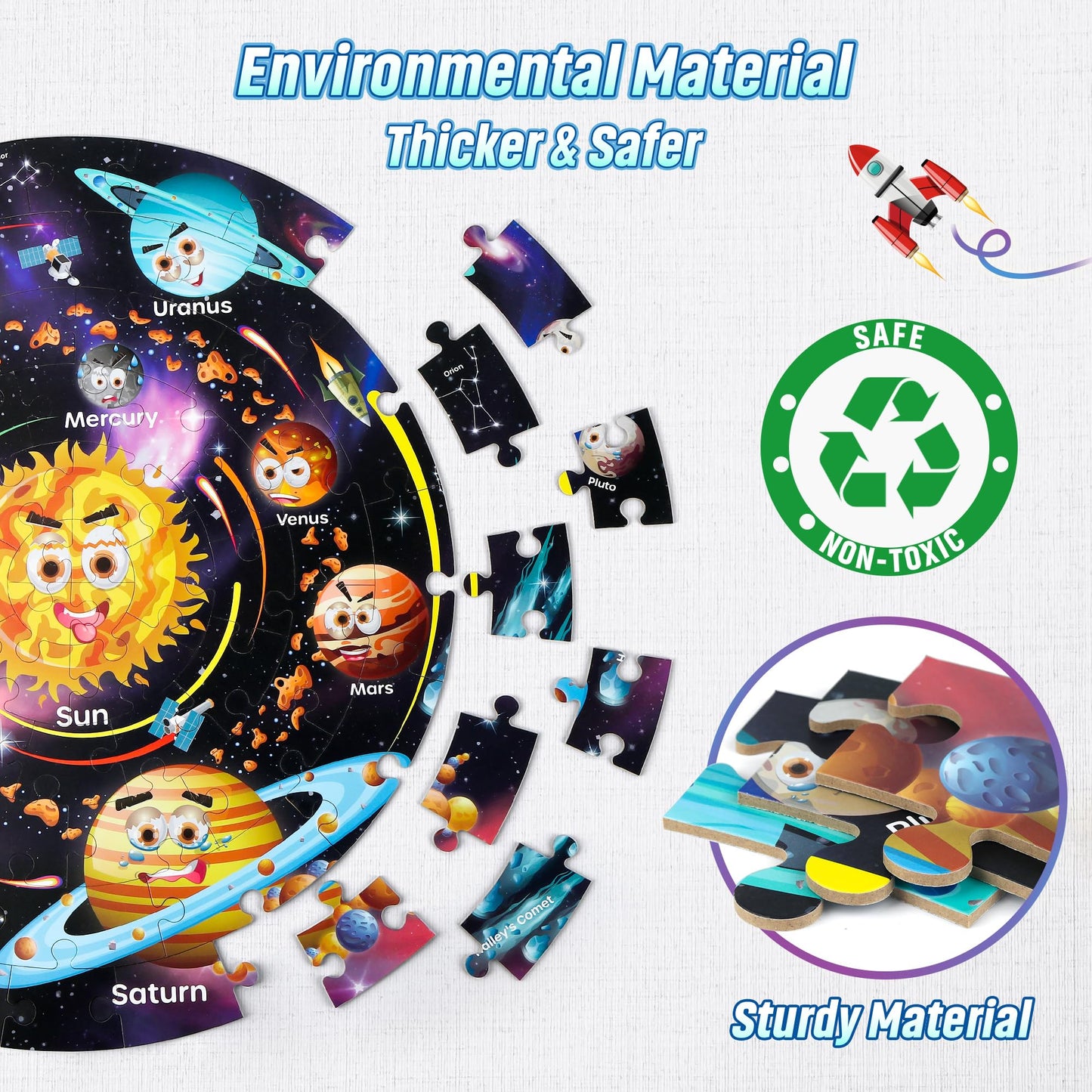 Synarry Solar System Floor Puzzles For Kids Ages 4-8, Large 70 Piece Jigsaw Puzzles For Kids Ages 4-6, Space Planet Astronaut Toys Gifts Puzzles For 3-5 5-7 8-10 Years Old Toddlers Boys Girls Children