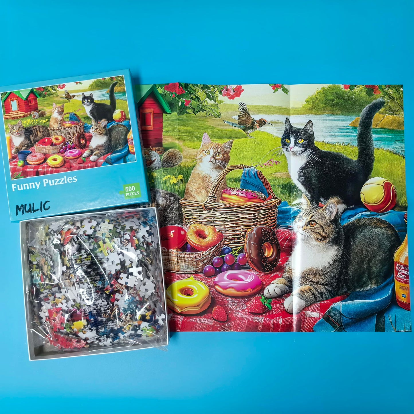 500 Piece Puzzles For Adults - Difficult Jigsaw Puzzles For Adults Challenging - Picnic Kittens And Donuts