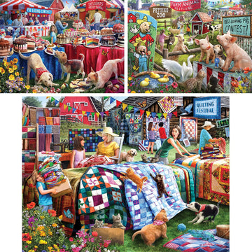Bits And Pieces – Value Set Of Three 300 Piece Jigsaw Puzzles For Adults – Desserts, Farm Animal, Quilting Jigsaw Puzzles By Artist Larry Jones, Completed Puzzle Size: 18' X 24'