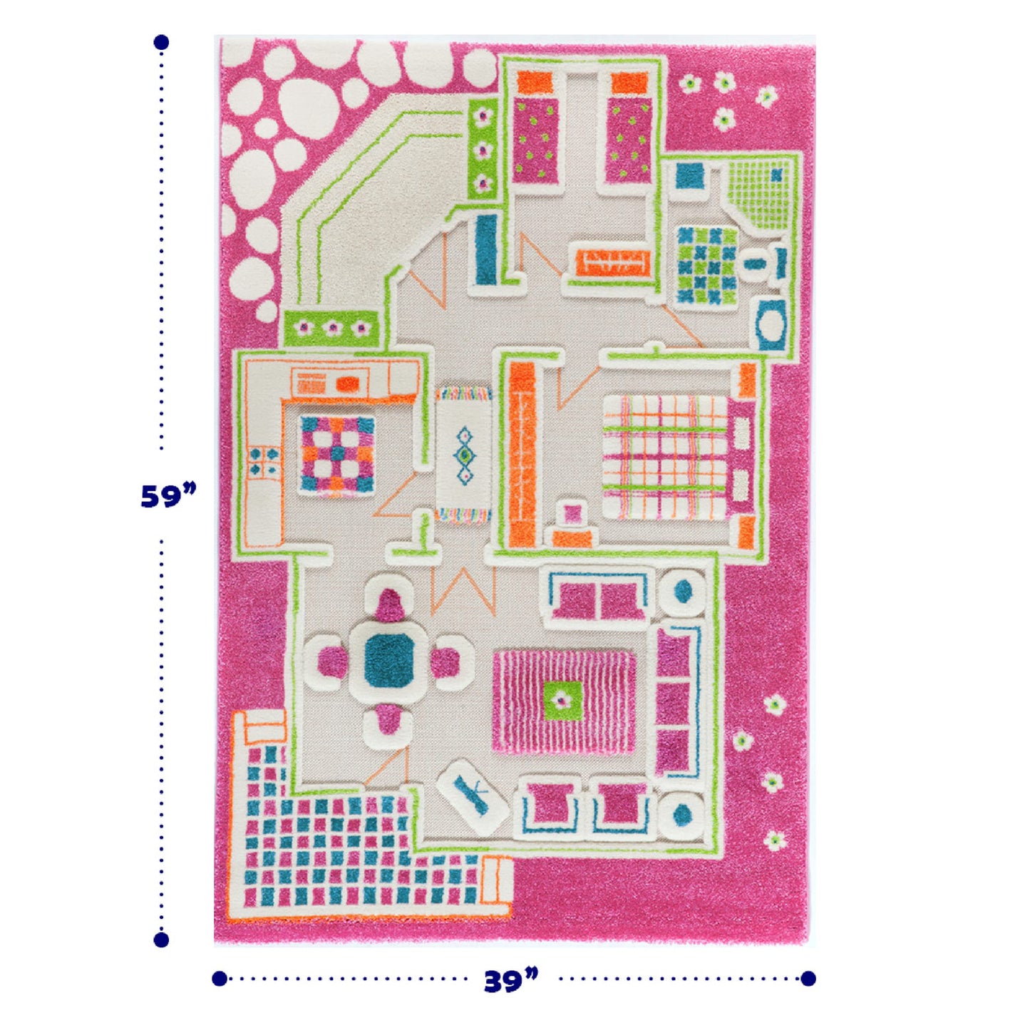 IVI 3D Play Carpet Pink Playhouse Educational Soft Floor Rug Mat for Bedroom, Kids Den, or Playroom, Medium 39x59 inches