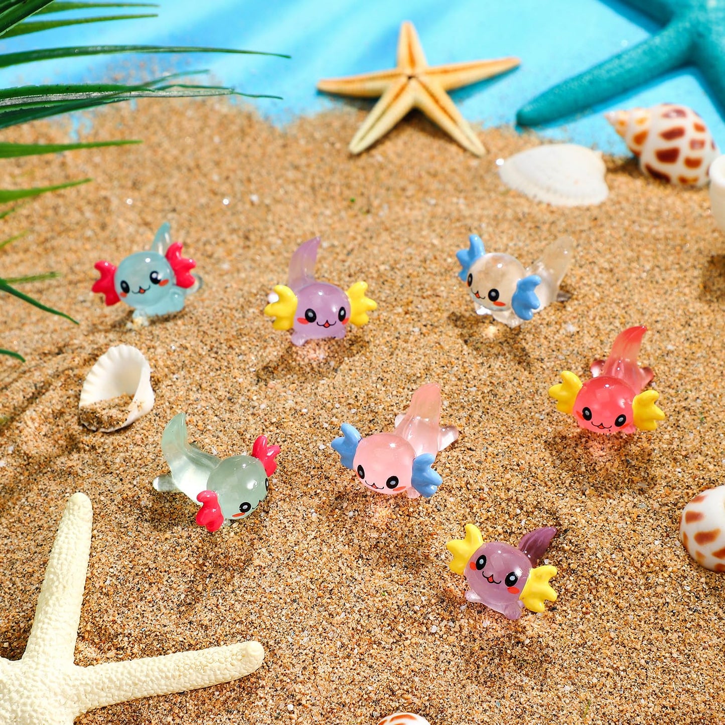 Ferraycle 56 Pcs Luminous Mini Resin Axolotl Charm Axolotl Tiny Animal Figurine Axolotl Charm Tiny Resin Animals for DIY Landsca
