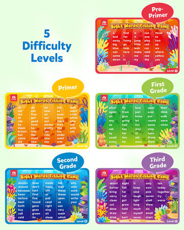 Coogam Wooden Magnetic Fishing Sight Words Game Learning Dolch Word Flashcards Montessori Educational Toy For Preschool 3 4 5 Year Old Kids