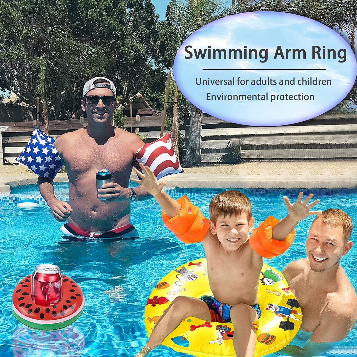 Gaoikerr 2 Pcs Arm Swimming Floaties For Kids - Inflatable Swim Arm Bands Rings Water Wings For Adult Kid - Pink
