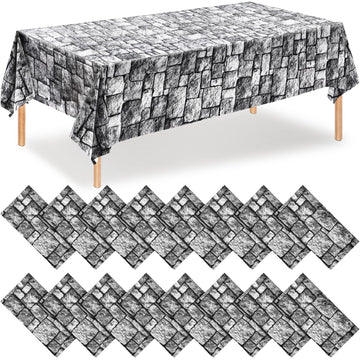 Stone Wall Tablecloths, Medieval Themed Party Decorations Supplies Disposable Plastic Brick Stone Tablecloth Castle Brick Wall Table Covers For Halloween Birthday Party Favors(108 X 54 Inch, 16 Pack)