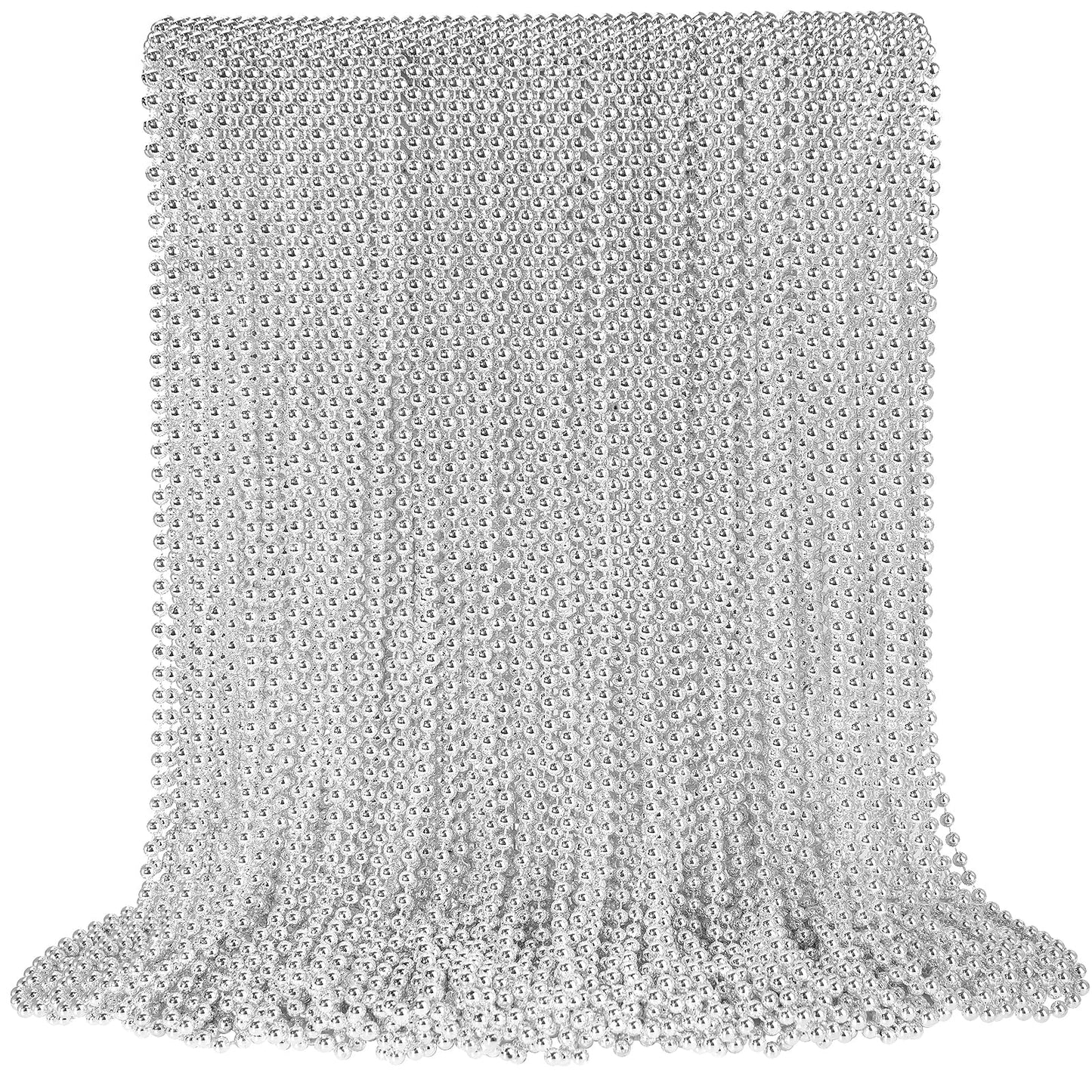 100 Pcs Silver Mardi Gras Beads, 33'' Silver Beads Necklaces, Christmas Beads Necklaces, Metallic Patriotic Beads Necklaces, Par