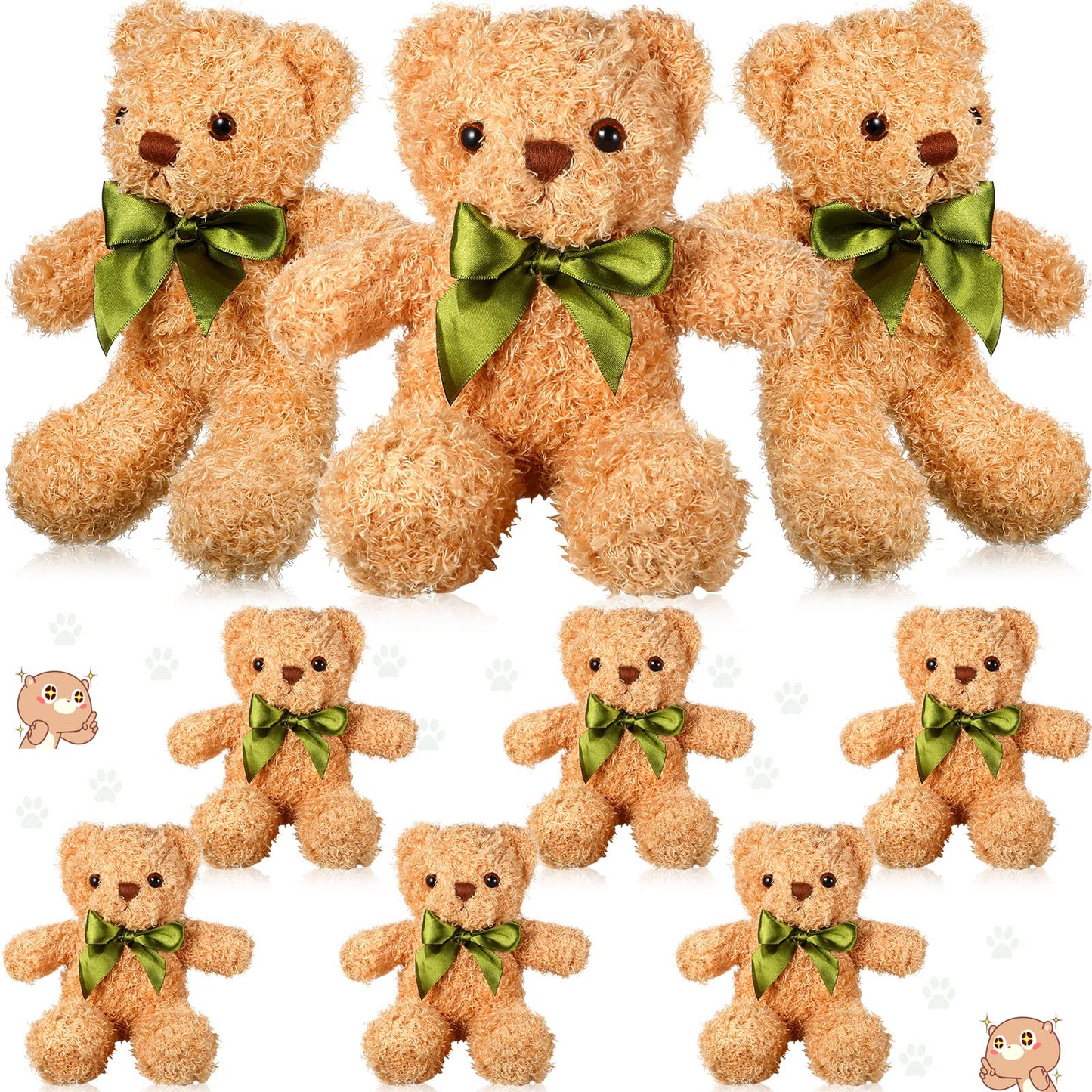 Zhanmai 9 Pieces Cute Bear Stuffed Animals 10 Inch Soft Plush Stuffed Bears Toy Gift Bulk With Bow Tie Kids Boys Girls Graduation Baby Shower Birthday Party Gift(Golden)