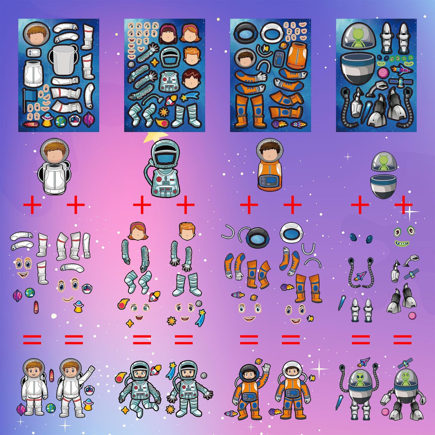 Dorgua Space Themed Make-A-Face Sticker, Make A Space Stickers For Kids Boys, Diy Crafts Stickers Face Stickers, Make Your Own S