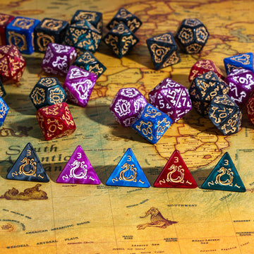 Poludie 5 Sets/35Pcs Dnd Dice Set Dragon Pattern Polyhedral Die With Leather Bag D&D Dice Set For Dungeons And Dragons Rpg Table