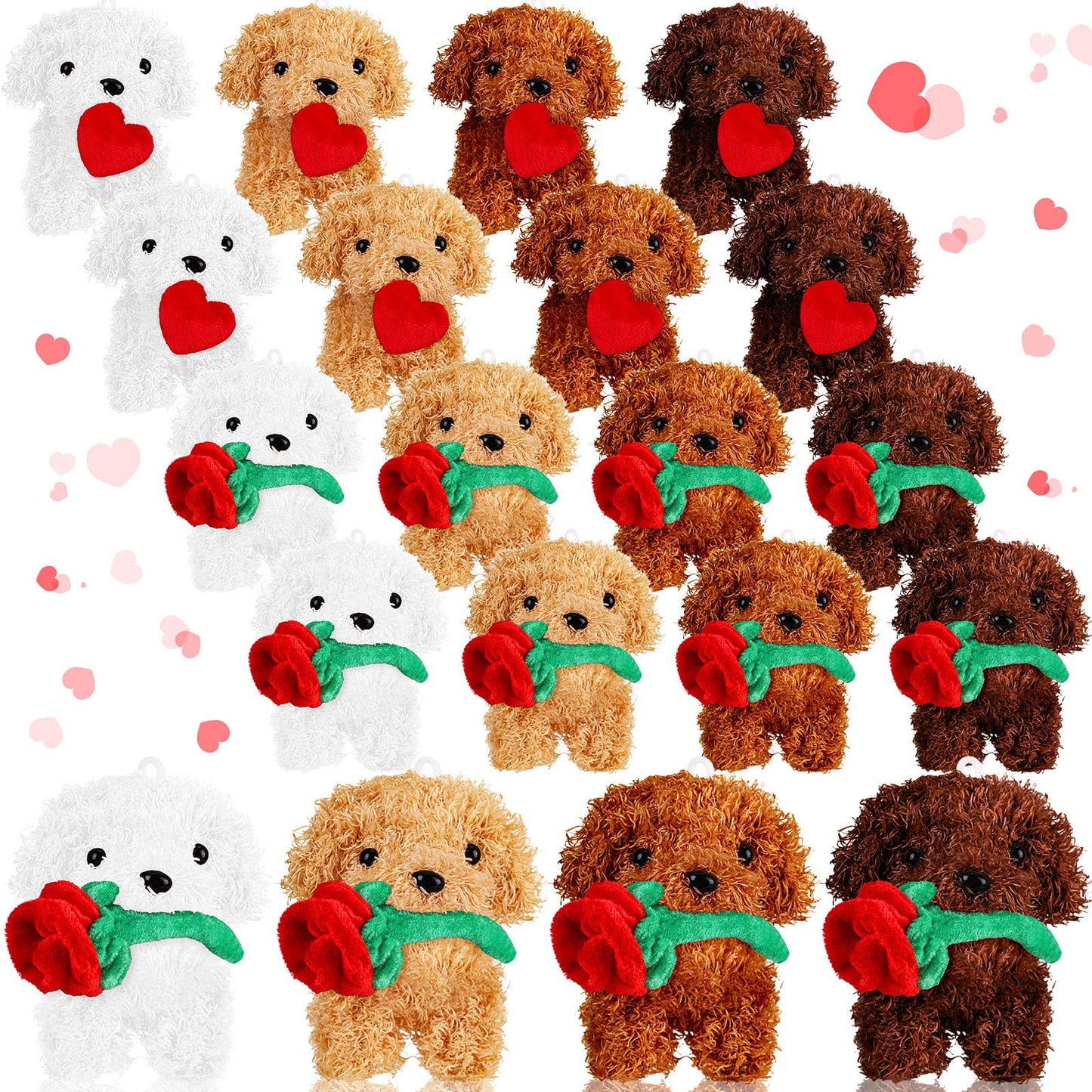 Liliful 20 Pcs Valentine'S Day Plush Gift Dog With Rose Heart Animals Small Stuffed Plush Animals Bulk For Birthday Valentine Pa