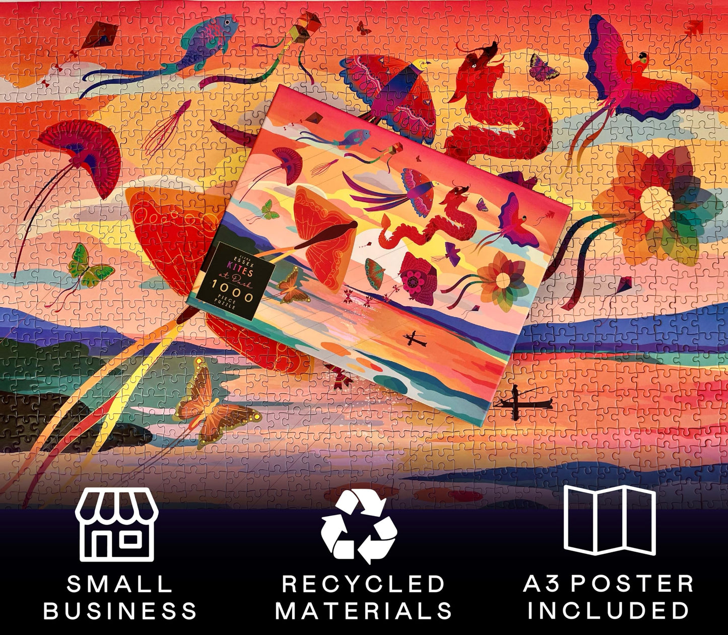 Elena Essex Puzzles For Adults 1000 Pieces - Kites At Dusk | Jigsaw Puzzles | 1000 Piece Puzzle | Colourful Sunset Landscape Puzzle | Puzzles Size 20X28 Inches