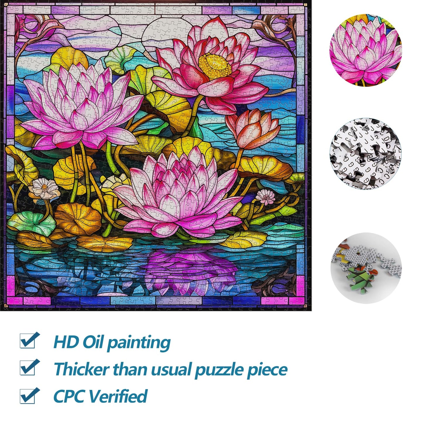 Bgraamiens Puzzle- Stained Glass Flower Puzzles For Adults 1000 Pieces, Art Puzzles,Impossible Hard Challenging Puzzles For Adults, Colorful Stained Glass Jigsaw Puzzle(Floral Blossom)