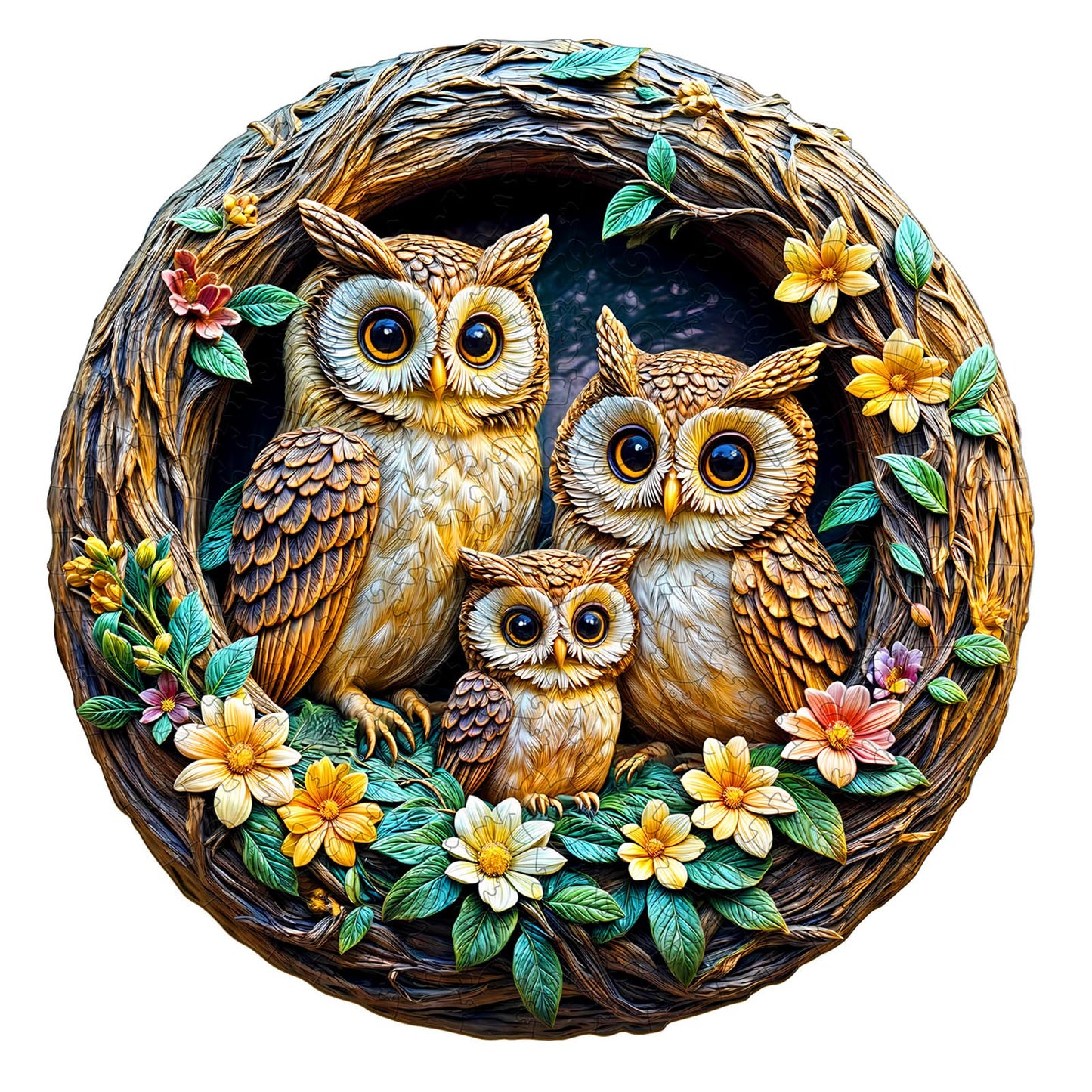 Wooden Puzzles For Adults - 3D Vision Effects Owl Family Wooden Jigsaw Puzzle - Unique Animal Shaped Wood Puzzles Adult - Creati