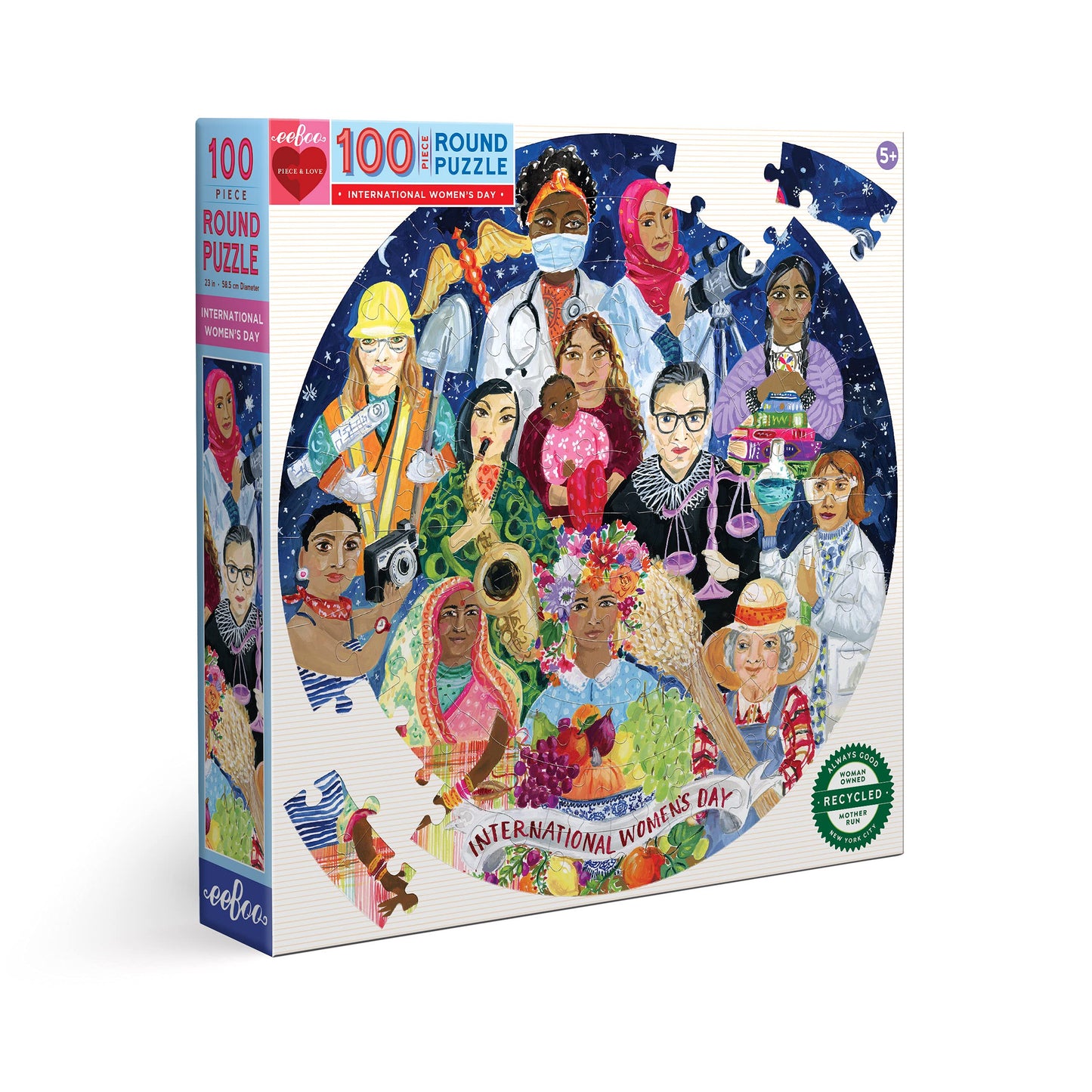 Eeboo: International Women'S Day 100 Piece Round Puzzle, Perfect Project For Little Hands, Aids In Development Of Pattern And Sh