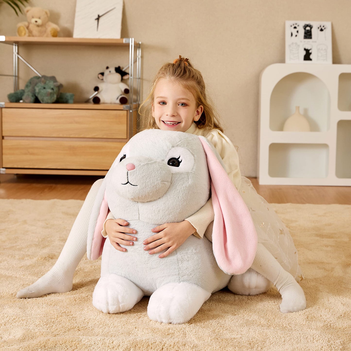 Earthsound Giant Rabbit Stuffed Animal Plush Toy,Large Realistic Bunny Jumbo Big Size Soft Toys,Cute Huge Plushy Fluffy Fat Plus