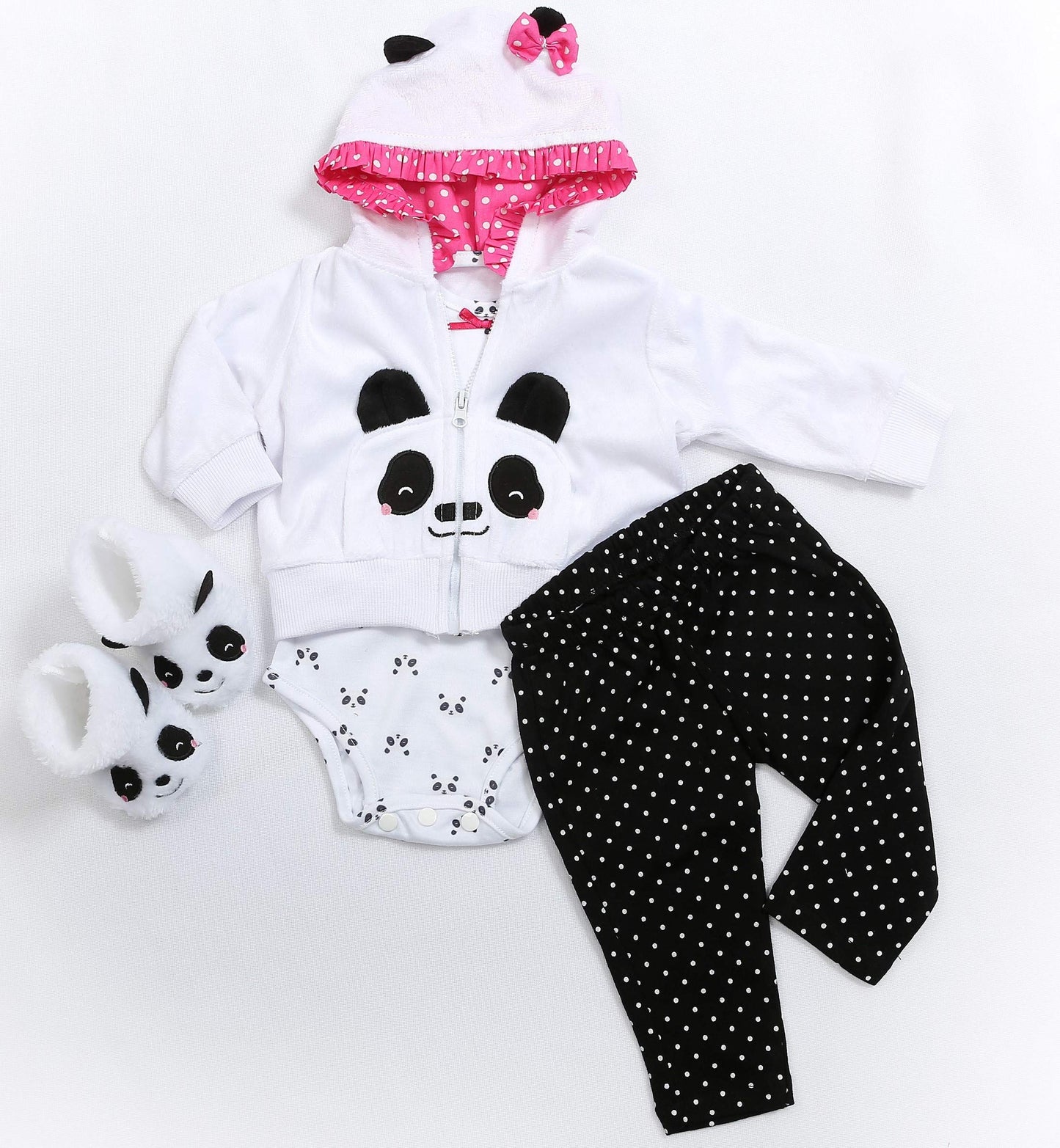 18'' Babyfere Reborn Baby Doll Clothes For 17-19 Inch Reborn Newborn Dolls Baby Girl Clothes Accessories Cute Panda 4 Piece Set