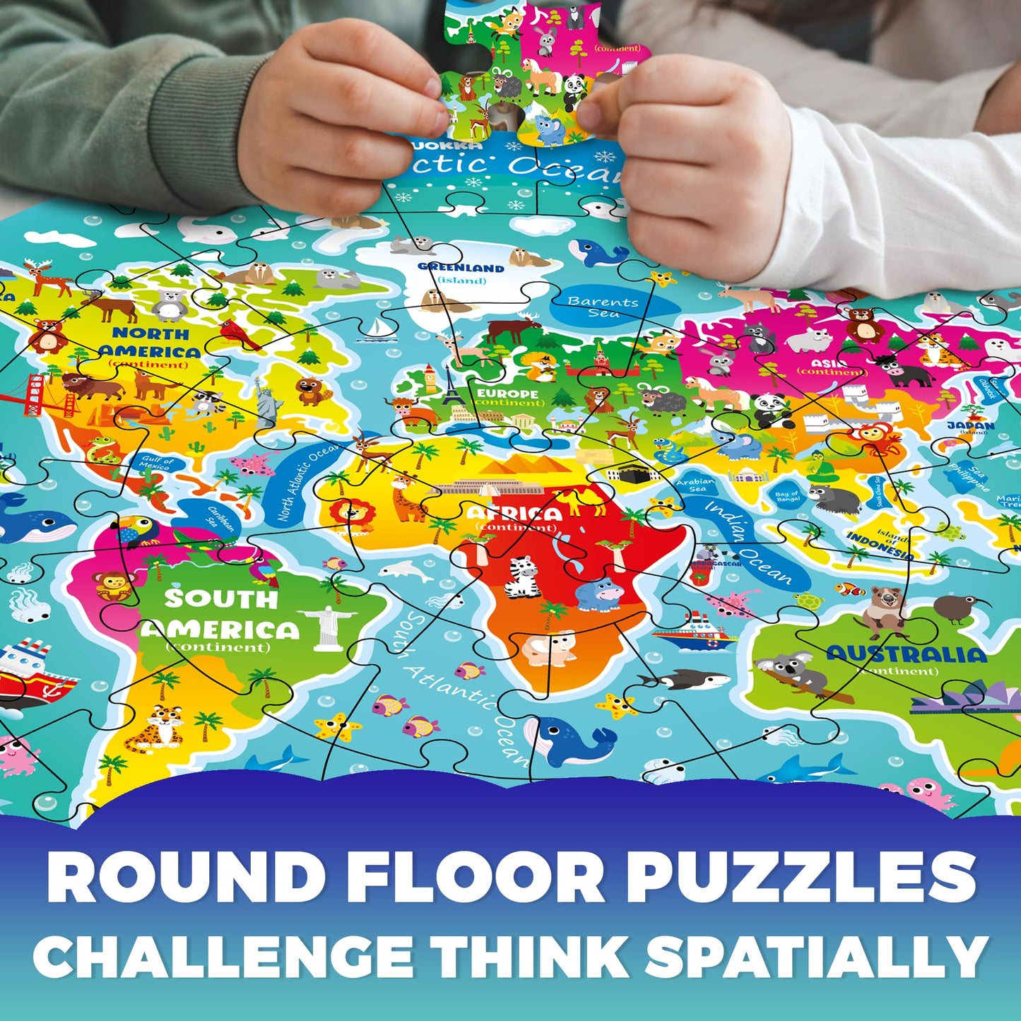 Quokka Floor Puzzles For Kids Ages 3-5 - 48 Piece Round Puzzles For Kids 4-8 Years Old - Large Giant Educational Toddler Puzzles Ages 2-4 - World Activity Game Toy For Boys And Girls