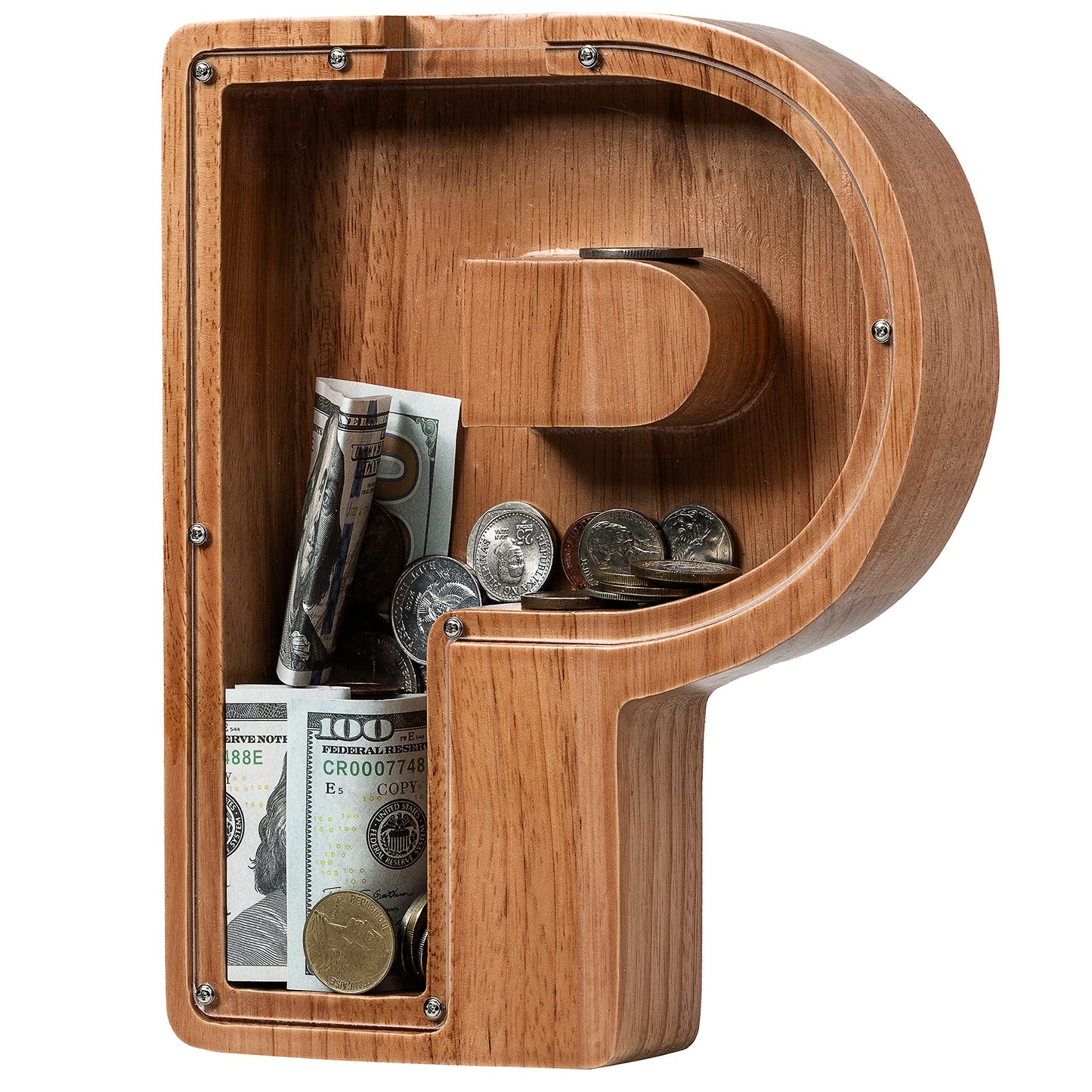 Piggy Bank For Kids Boys Girls, Wooden Large Letter Piggy Bank Alphabet Money Bank With Initial P, Coin Bank Fun Gifts For Birthday, Christmas, Festival, Baby Shower