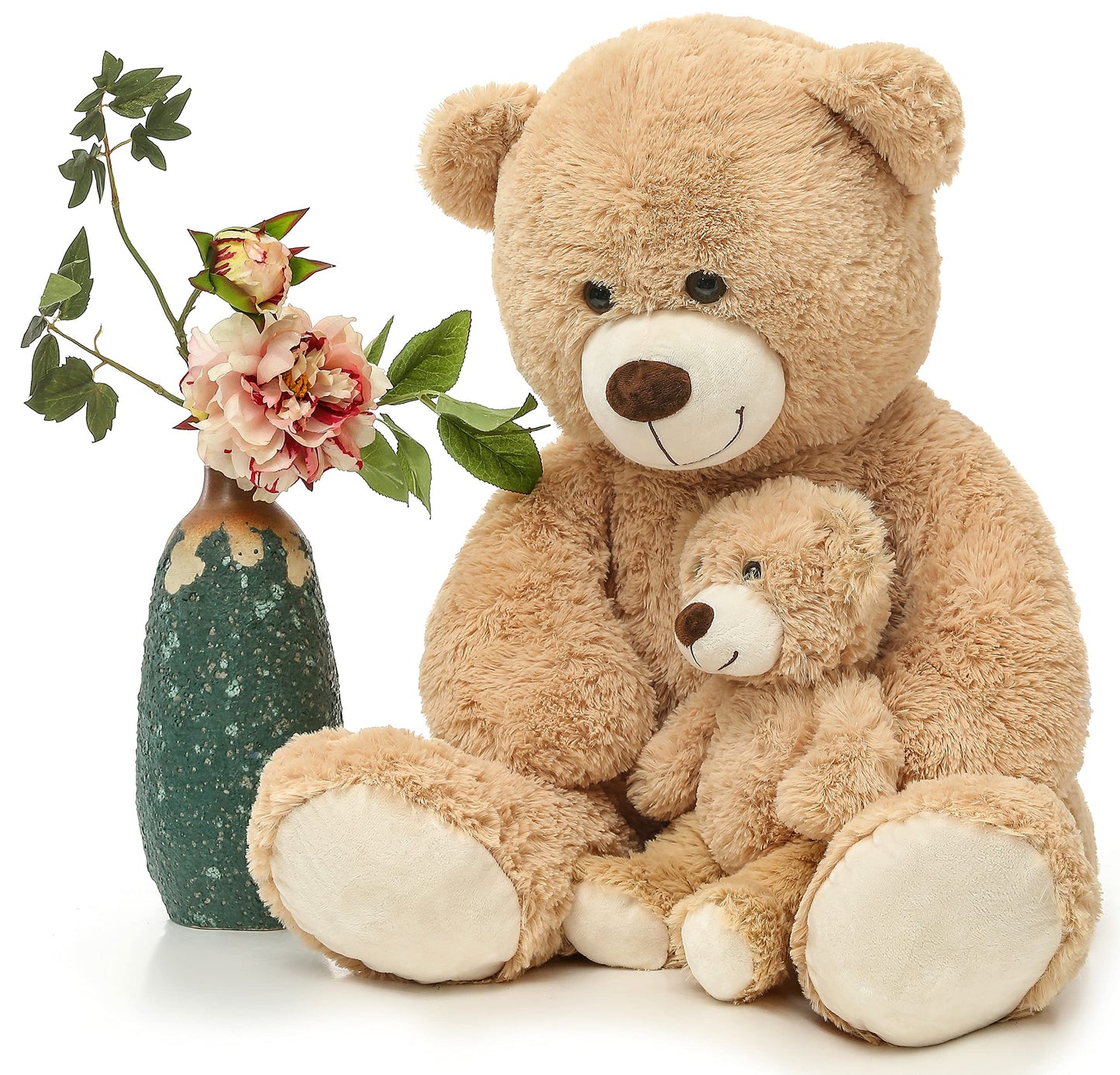 Morismos Giant Teddy Bear Mommy And Baby Bear Soft Plush Bear Stuffed Animal For Teddy Bear Baby Shower, Tan, 39 Inches