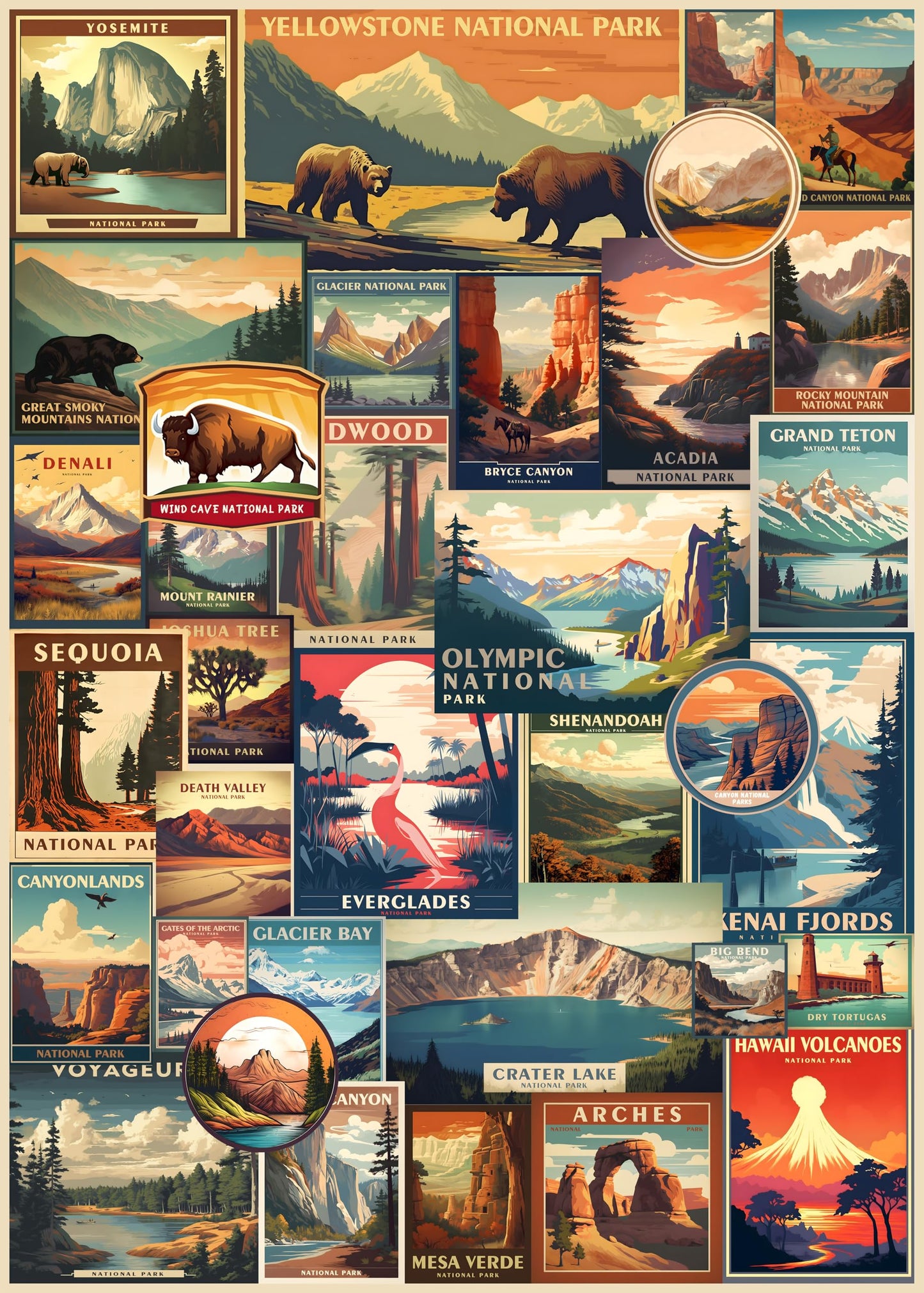 Vintage National Parks Puzzle For Adults 1000 Pieces, Travel Poster Landscape Puzzle Including Yellowstone Zion Acadia Yosemite, Nature Jigsaw Puzzles Scenery Mountain Scene