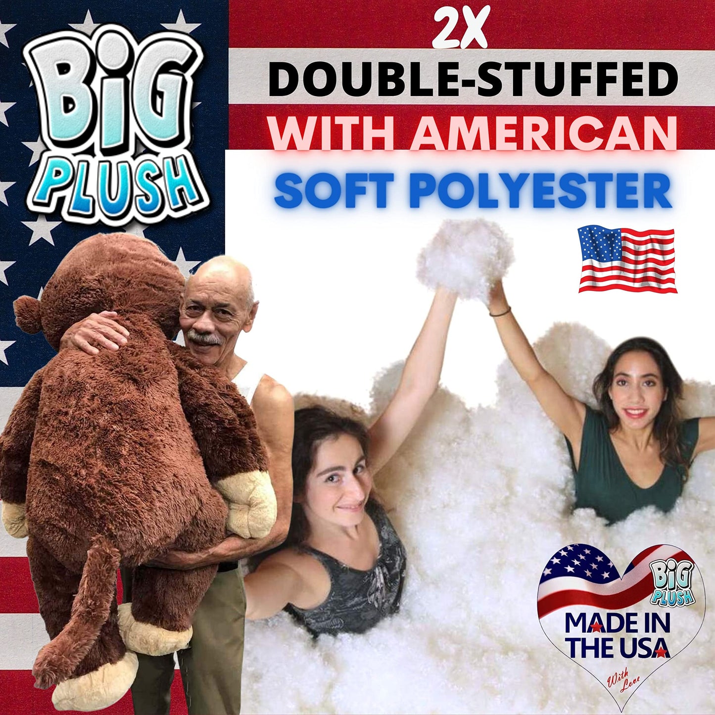 Big Plush Giant Stuffed Monkey - Large 4-Foot Extra-Soft Jumbo Plush Animal - 48 Inches / 122 Centimeters - Huge-Sized Gigantic Animals - Oversized Monkeys - Hug This Full-Size Pet Ape