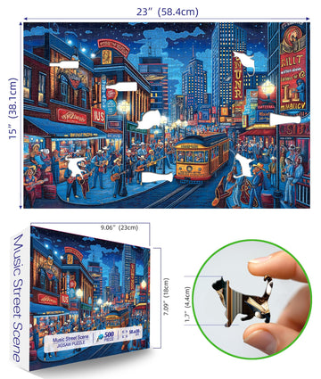 500 Piece Jigsaw Puzzles For Adults, Street Vintage Night Scene With Musicians Puzzle For Adults - Hard Unique Difficult Challen