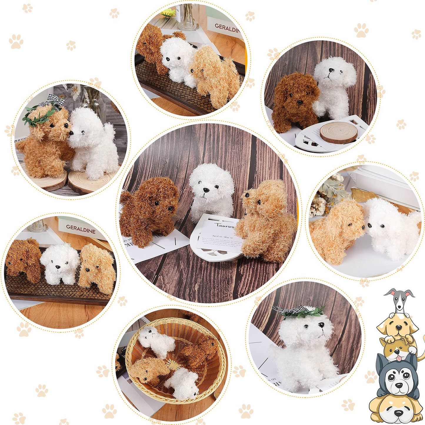 Sumind 9 Pcs Mini Plush Dog Stuffed Animals Bulk Dog Plush Party Favors For Easter Goodie Bag Fillers Baby Show Birthday(Curly Puppy)
