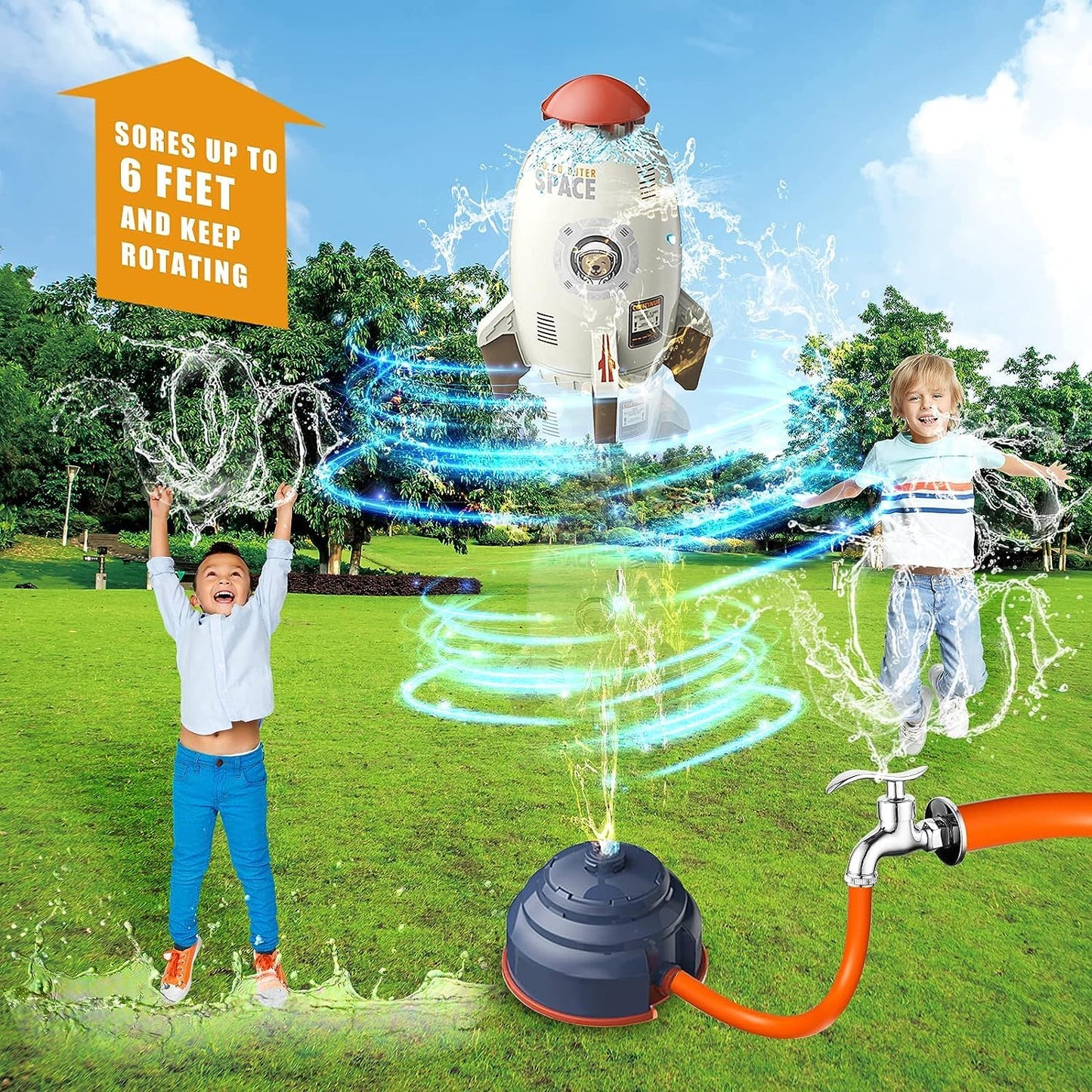 Tansar Sprinkler Rocket Launcher, Outdoor Water Toys For Kids, Summer Outside Game, Holiday & Birthday Ideas For Boys Girls Age 3 4 5 6 7 8 Year Old, Gray