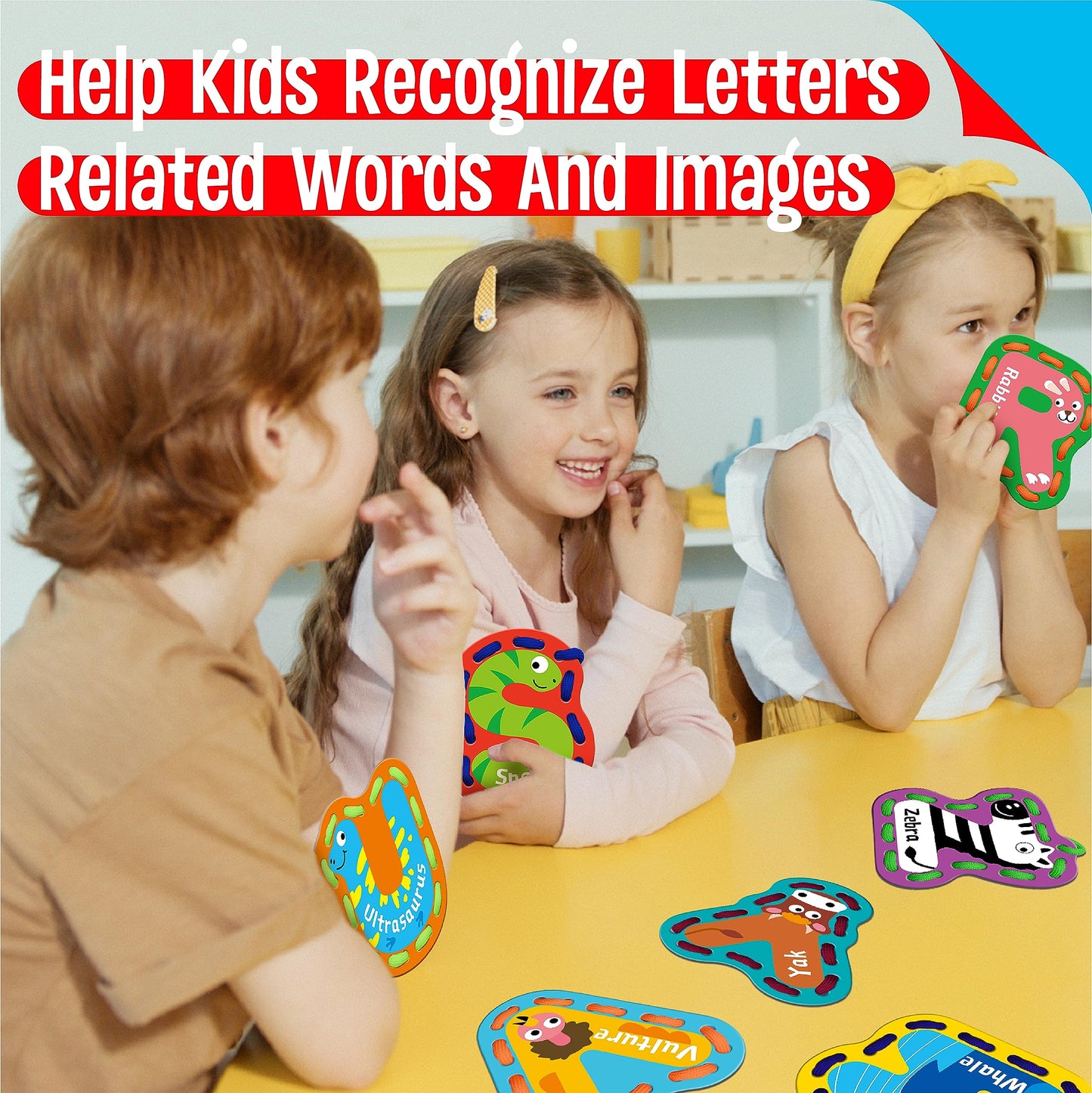 26Pcs Kids Lacing Cards, 26 Double Sided Uppercase Sewing Cards With 26 Colorful Laces, Imagination Development Lacing Toys Games For Children Educational And Learning Activity