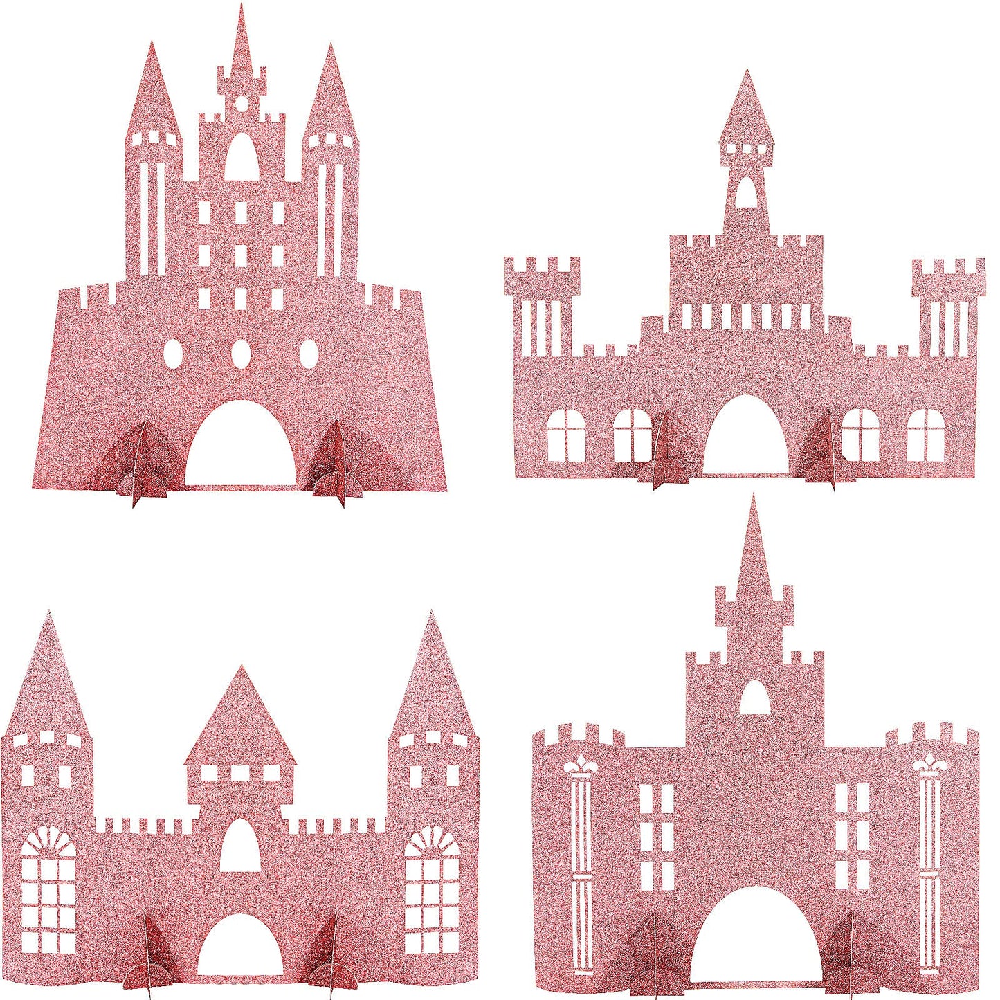 4 Pieces Castle Table Centerpiece Glitter Princess Theme Castle Centerpiece For Birthday Baby Shower Princess Party Table Decorations (Pink)
