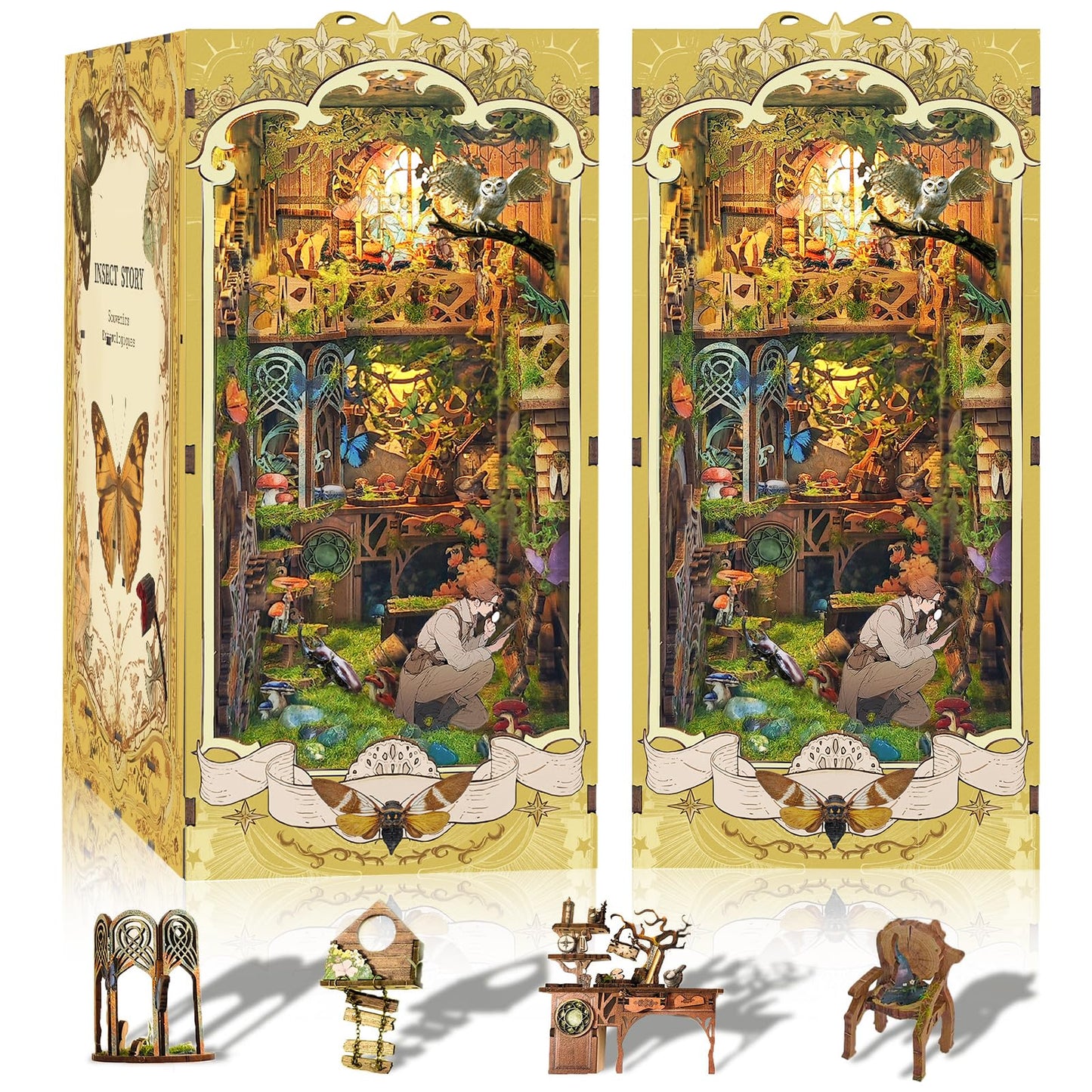Criolpo Book Nook Kit - Diy Doll House Booknook With Led Lights For Adults And Teens, Perfect Halloween Bookshelf Decor, 3D Wood