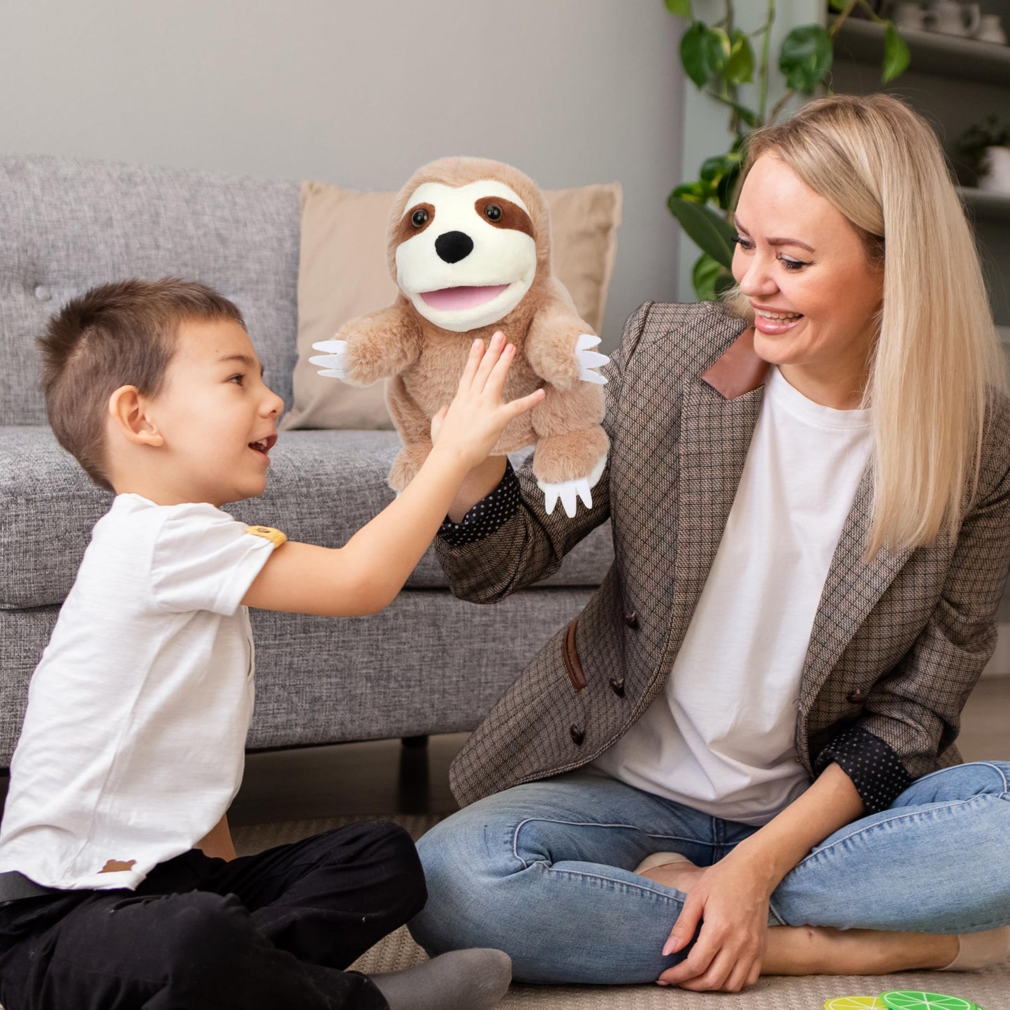 Easfan Sloth Hand Puppet With Movable Mouth Interactive Storytelling Cute Soft Plush Toy Creativity And Imagination Easter Chris