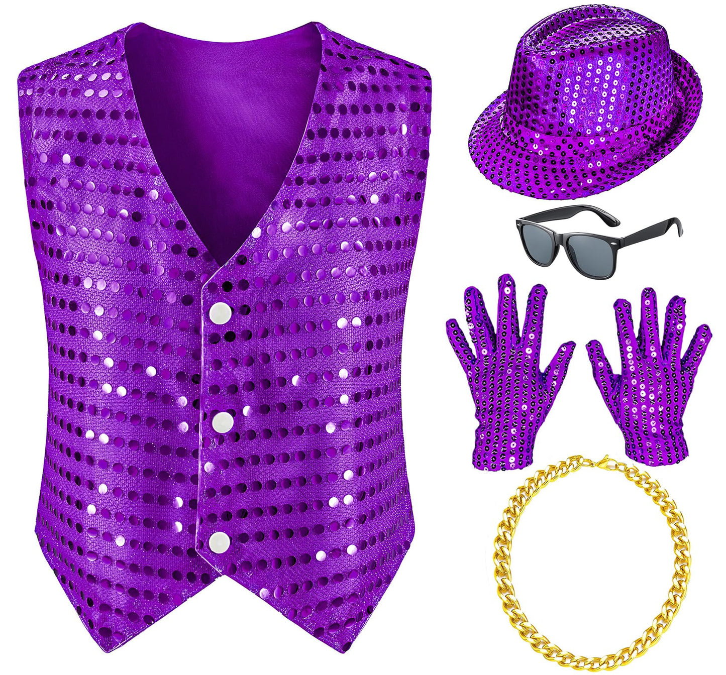 Kids Dance Hip Hop Jazz Costume Boys Sequin Vest Hat Sunglasses Set For Dance Party 3-4T Purple