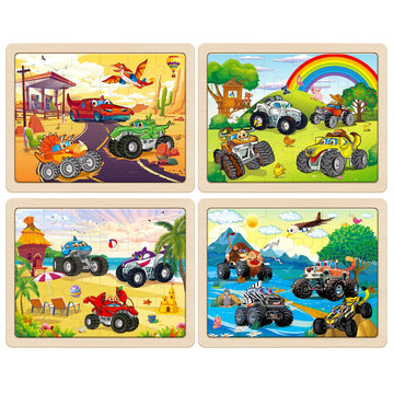 Synarry Large Wooden Monster Truck Puzzles For Kids Gift Box(12.2*9.4 In) - Fsc Certified, 24 Piece Puzzles For Toddlers 3-5, Wood Puzzles For Kids Ages 4-6, Toys Gifts For 3 4 5 6 Year Old Boys Girls