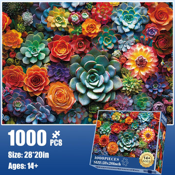 1000 Piece Puzzle For Adults - Colourful Flowers & Succulent Plants Puzzle For Adults Children - Recycled Paper Jigsaw Puzzle 10