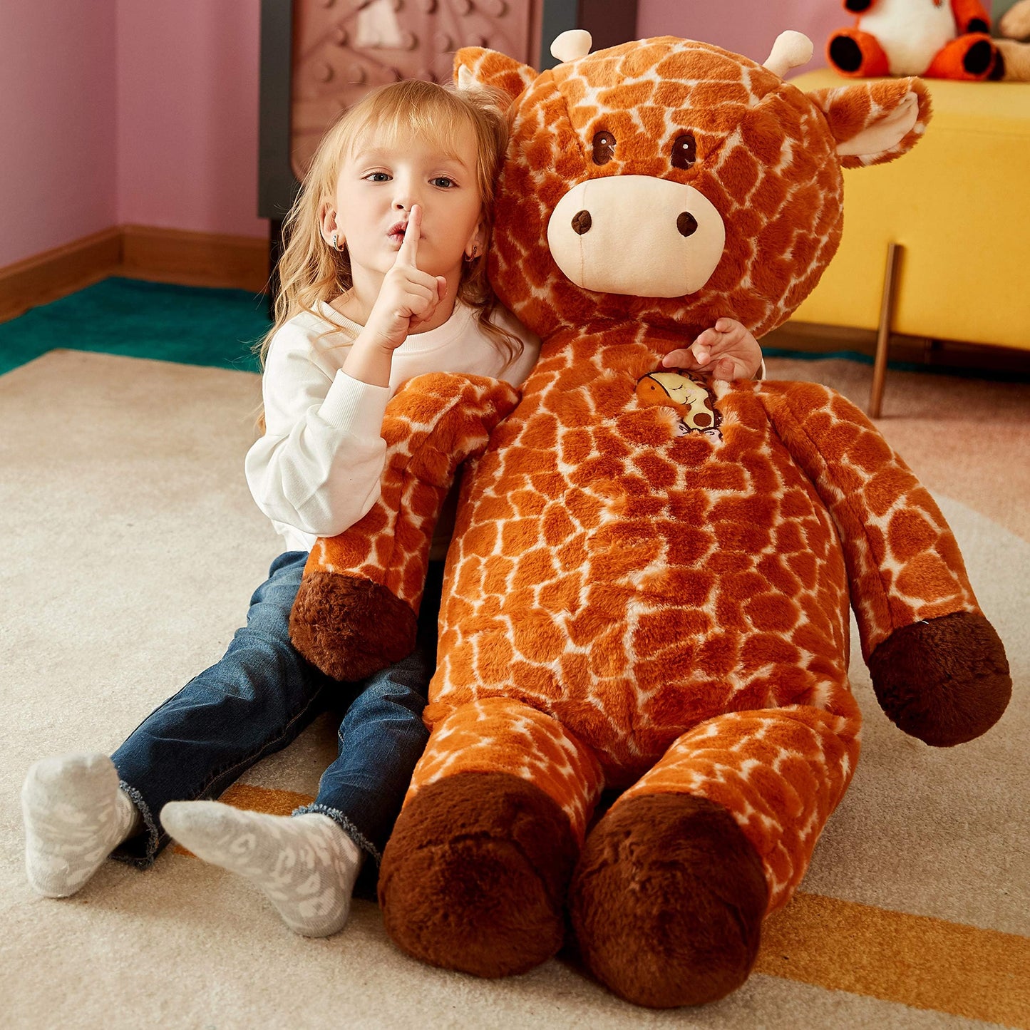 Ikasa Large Giraffe Stuffed Animal Plush Toy,Giant Cute Jumbo Soft Toys,Huge Big Size Fluffy Fat Plushie,Gifts For Kids (Brown,