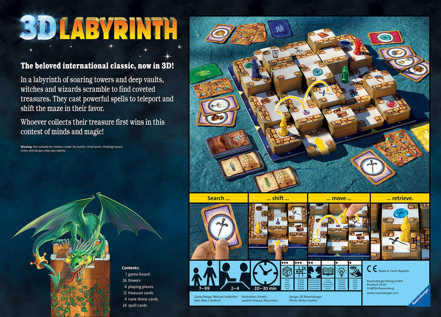 Ravensburger 3D Labyrinth Board Game | Engaging Puzzle for Kids & Adults | Youth Large, Multicolor, Model 26831