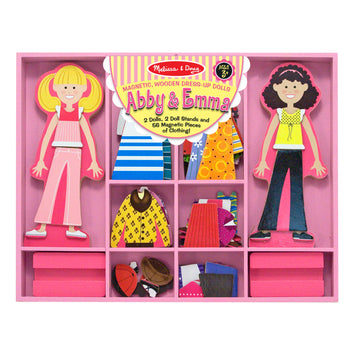 Melissa & Doug Abby And Emma Deluxe Magnetic Wooden Dress-Up Dolls Play Set (55+ Pcs) Magnetic Paper Dolls For Kids Ages 3+