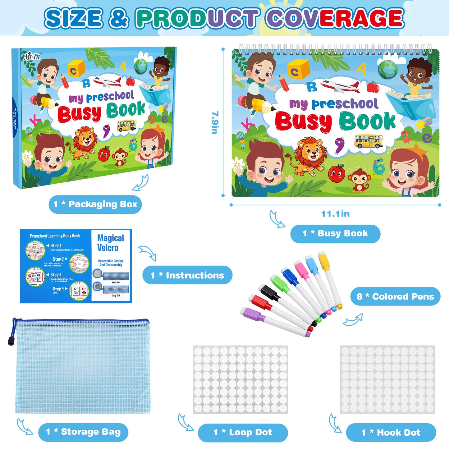 Mr.Tn Busy Book For Toddlers - Preschool Reading Activity Handwriting Busy Book, Montessori Sensory Learning & Education Toys, Christmas Birthday Travel Gifts For Age 3 4 5 6 Year Old Boys Girls