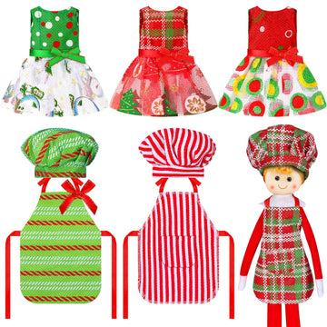 6 Pieces Santa Clothing Elf Dance Skirt Set Christmas Elf Skirts For Christmas Doll Holiday Decorations (Not Include Doll)(Modern Style)