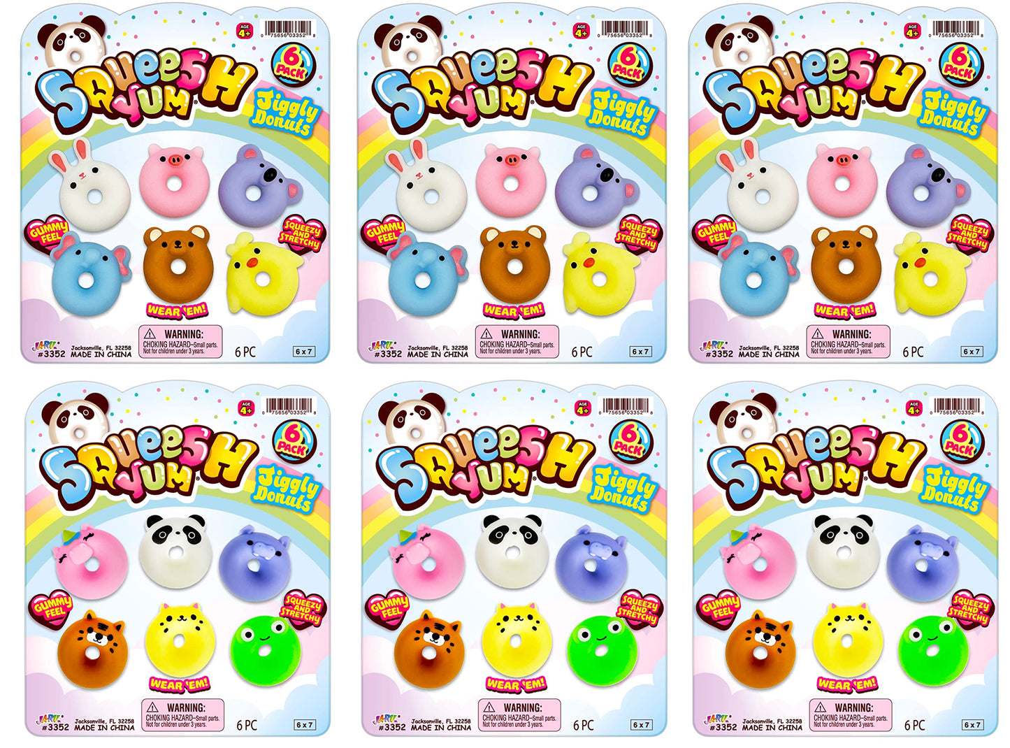 Ja-Ru Mini Mochi Squishy Animals (6 Pack) Cute Jiggly Donut Squishies For Kids & Adults, Boys & Girls. Stress Relief Fidget Gumm