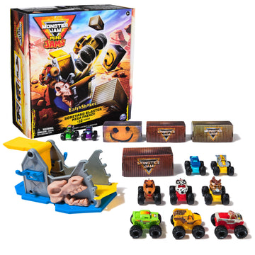 Monster Jam Mini Jams, Earthshaker Boneyard Blaster Mega Frenzy Playset With 10 Mini Trucks, Kids Toys For Ages 3 And Up