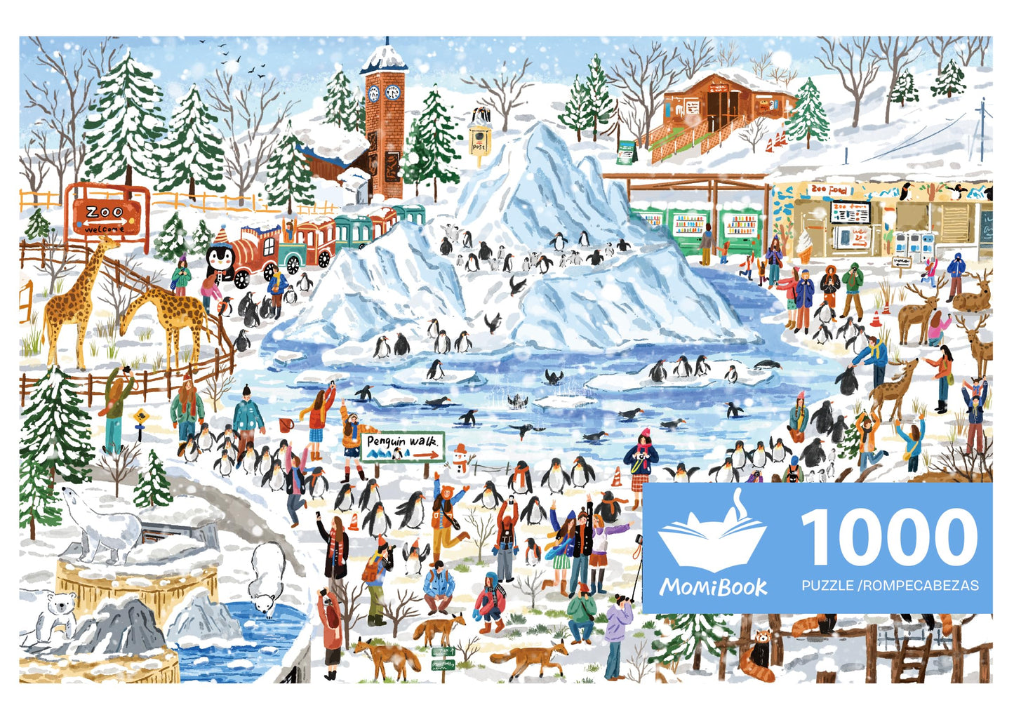 Momibook Puzzles For Adults 1000 Piece Jigsaw Puzzles Of Penguin Walk, Painting Image Winter Difficult Challenging Hard Impossib