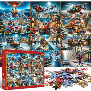 Christmas 1000 Piece Puzzle For Adults, Busy Santa Claus Jigsaw Puzzle Challenging Night Game, Winter Holiday Puzzles Interlock