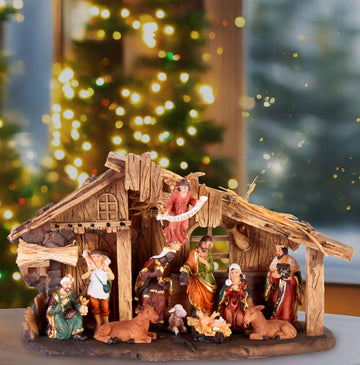 Brubaker Christmas Real Life Nativity Scene Set - Holiday Decoration - Stable With 11 Resin Figurines (Not Re-Arrangeable) - Designed In Germany